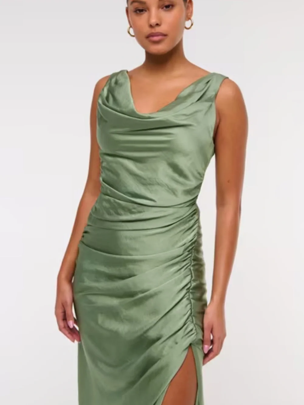 Abercrombie & Fitch A&F Satin Cowl Neck Draped Maci Dress Lush Green XL NEW $140